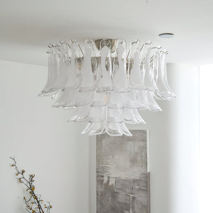Murano Glass Leaf Ceiling Lamp | Handcrafted Italian Design | Nickel & White Cloud