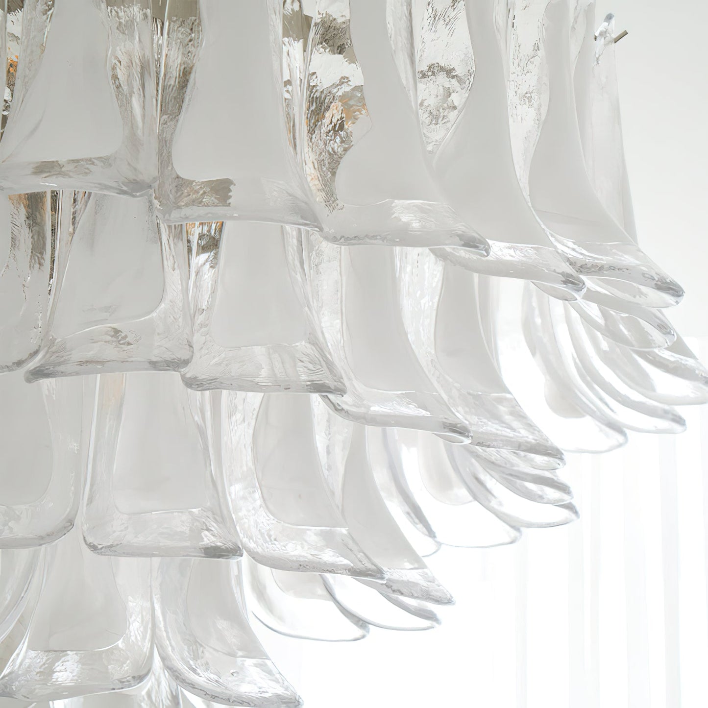 Murano Glass Leaf Ceiling Lamp | Handcrafted Italian Design | Nickel & White Cloud