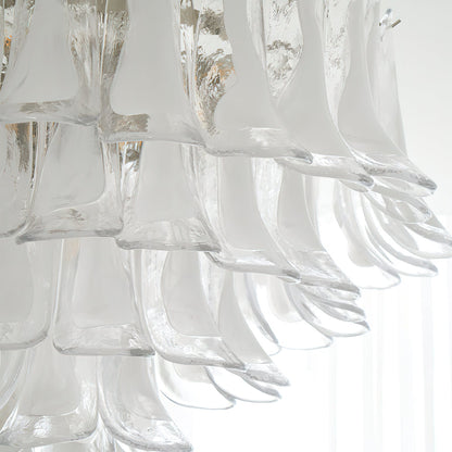 Murano Glass Leaf Ceiling Lamp | Handcrafted Italian Design | Nickel & White Cloud