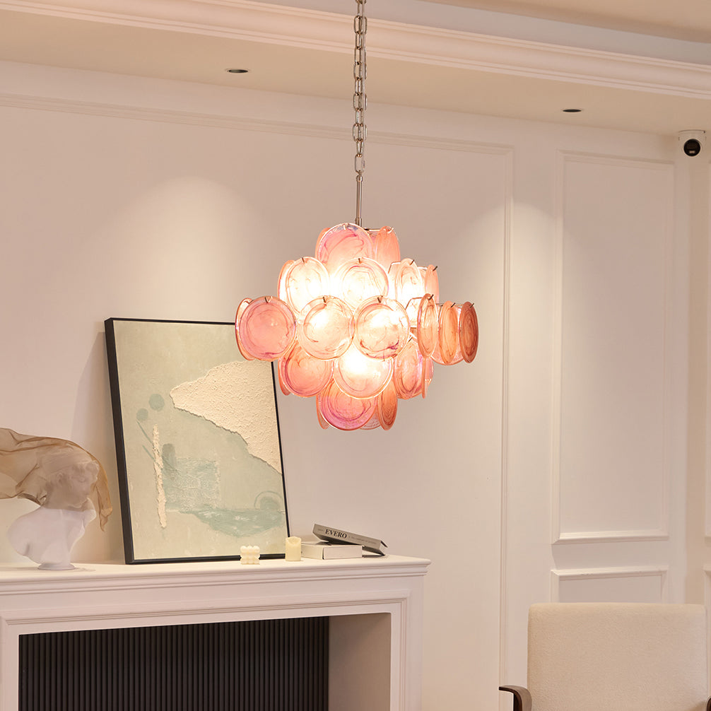 Murano Glass Chandelier | Handcrafted | Pink Cloud Shade
