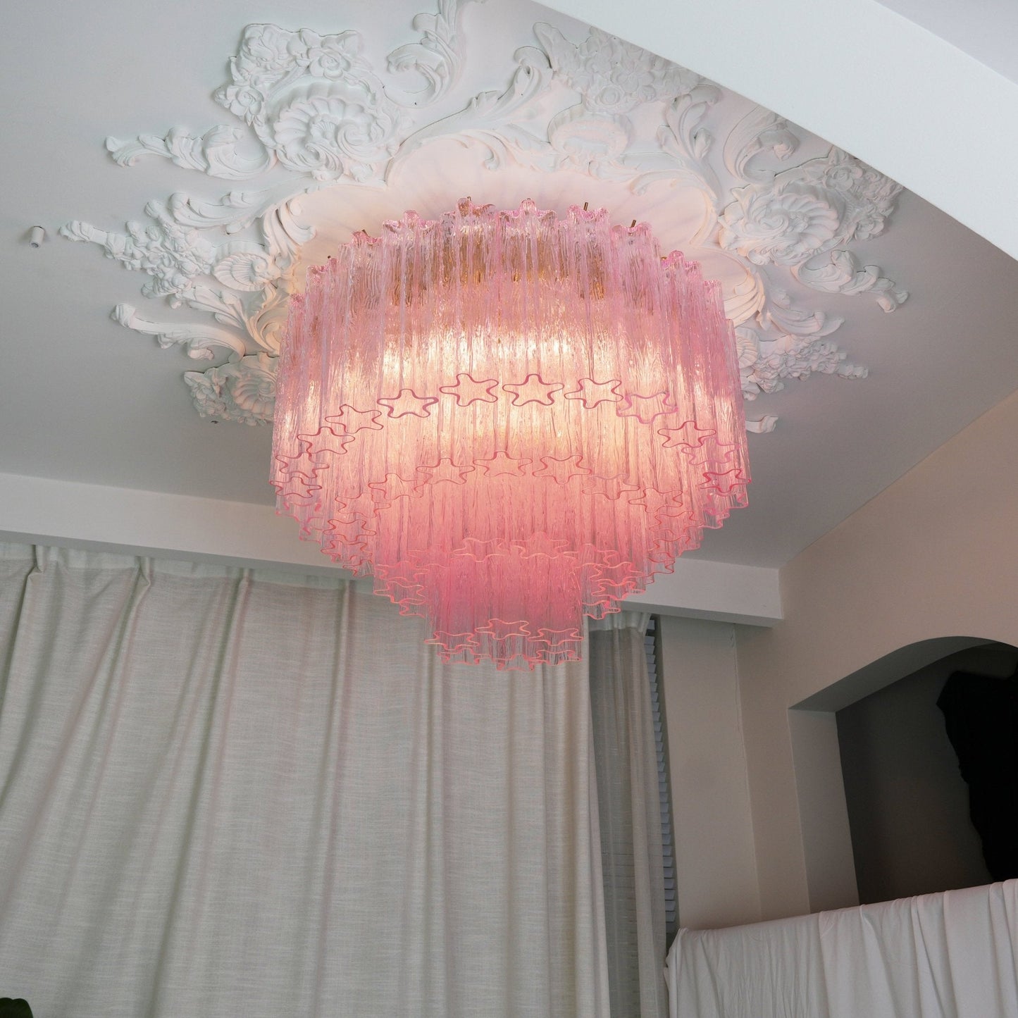 Murano Glass Ceiling Light | Pink | Gold Finish