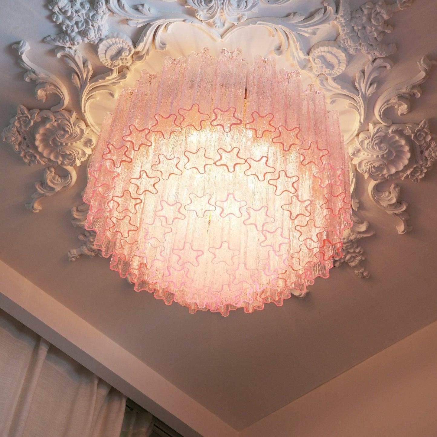 Murano Glass Ceiling Light | Pink | Gold Finish