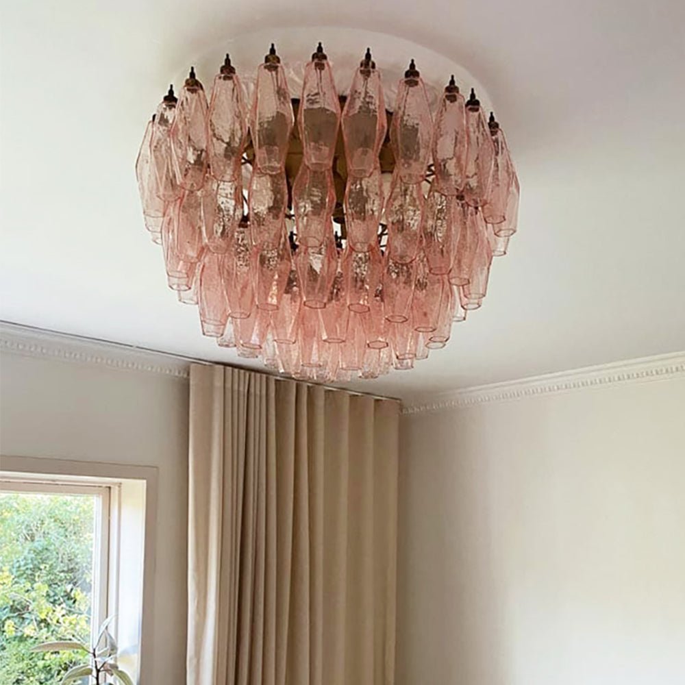 Murano Glass Ceiling Lamp | Pink Rhombus | Gold