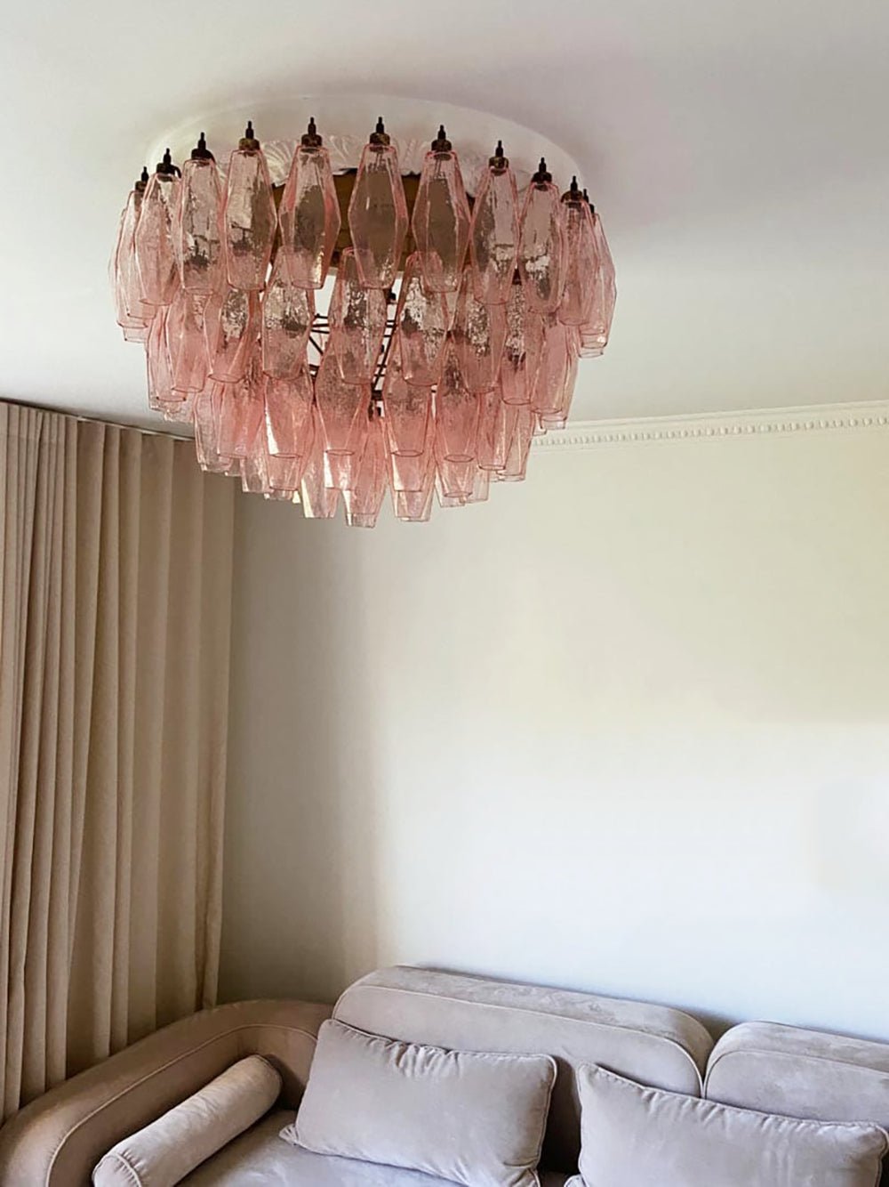 Murano Glass Ceiling Lamp | Pink Rhombus | Gold