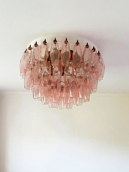 Murano Glass Ceiling Lamp | Pink Rhombus | Gold