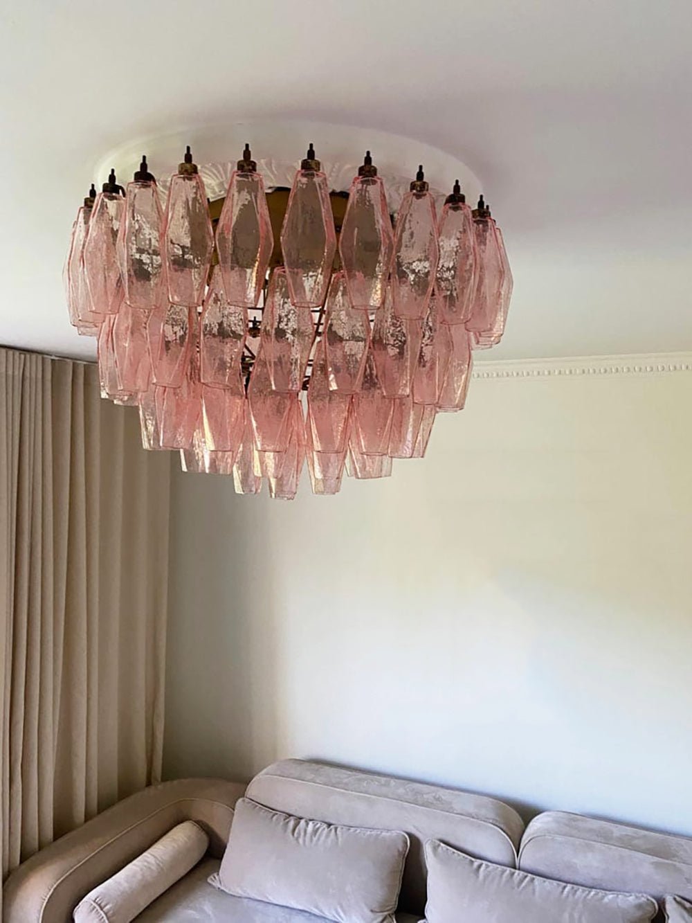 Murano Glass Ceiling Lamp | Pink Rhombus | Gold