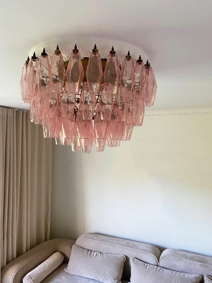 Murano Glass Ceiling Lamp | Pink Rhombus | Gold