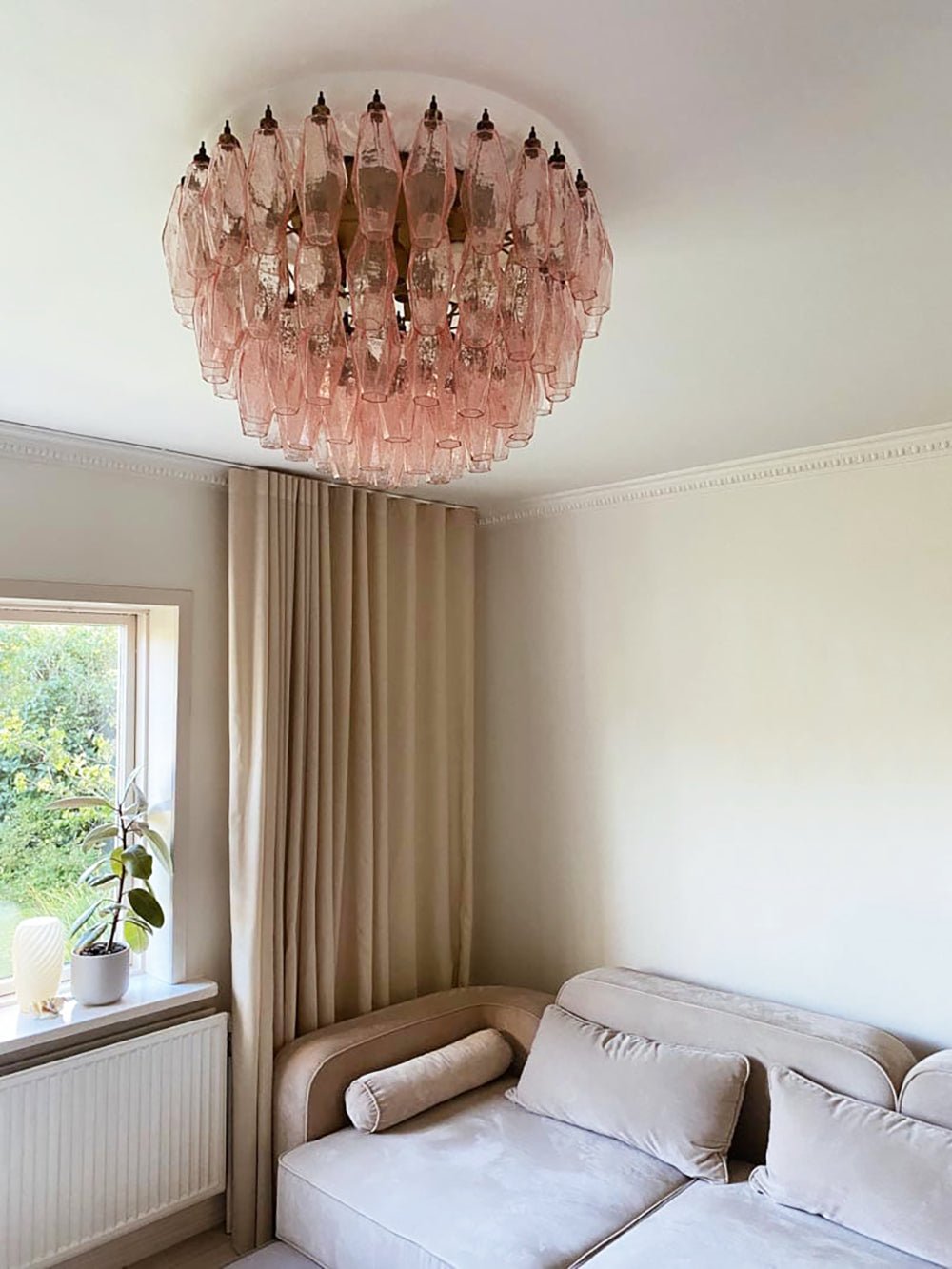 Murano Glass Ceiling Lamp | Pink Rhombus | Gold