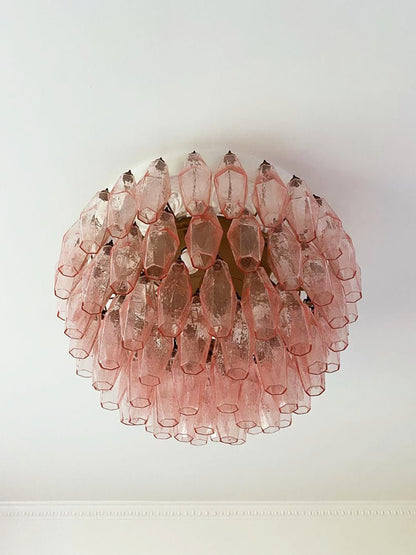 Murano Glass Ceiling Lamp | Pink Rhombus | Gold