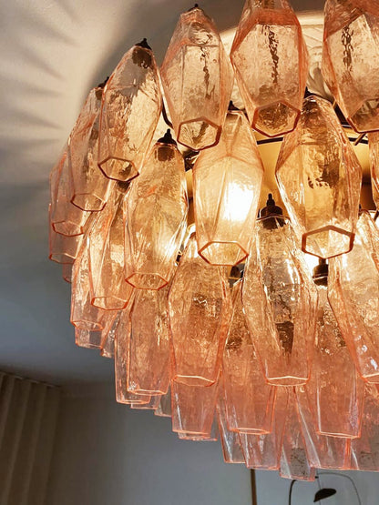 Murano Glass Ceiling Lamp | Pink Rhombus | Gold