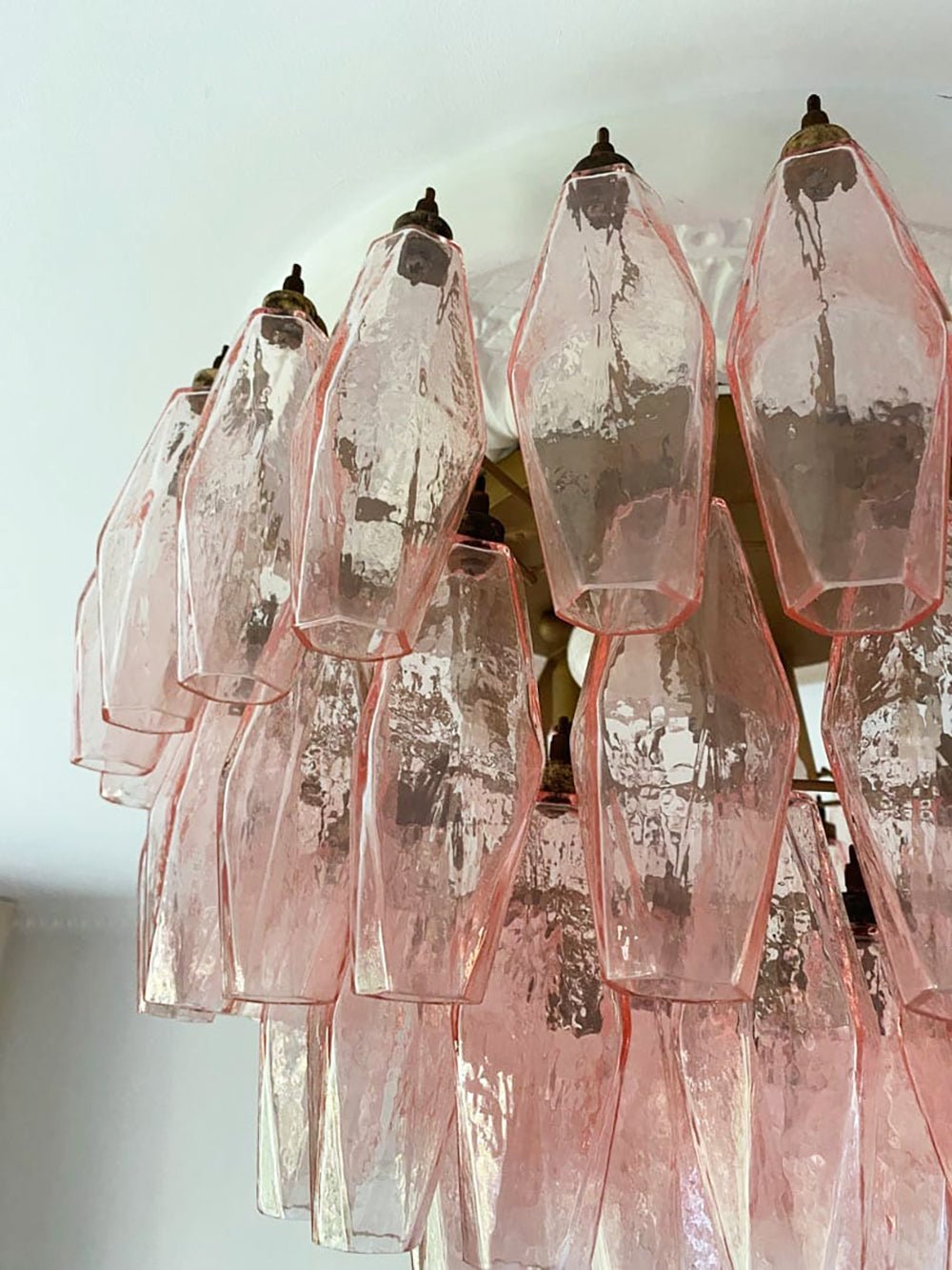 Murano Glass Ceiling Lamp | Pink Rhombus | Gold