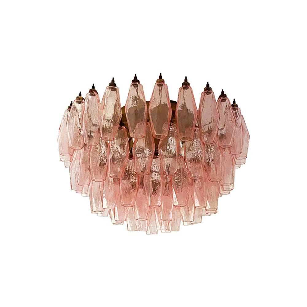 Murano Glass Ceiling Lamp | Pink Rhombus | Gold