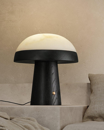 Mushroom Cloud Table Lamp | Wood & Alabaster | White Shade, Walnut & Black Options