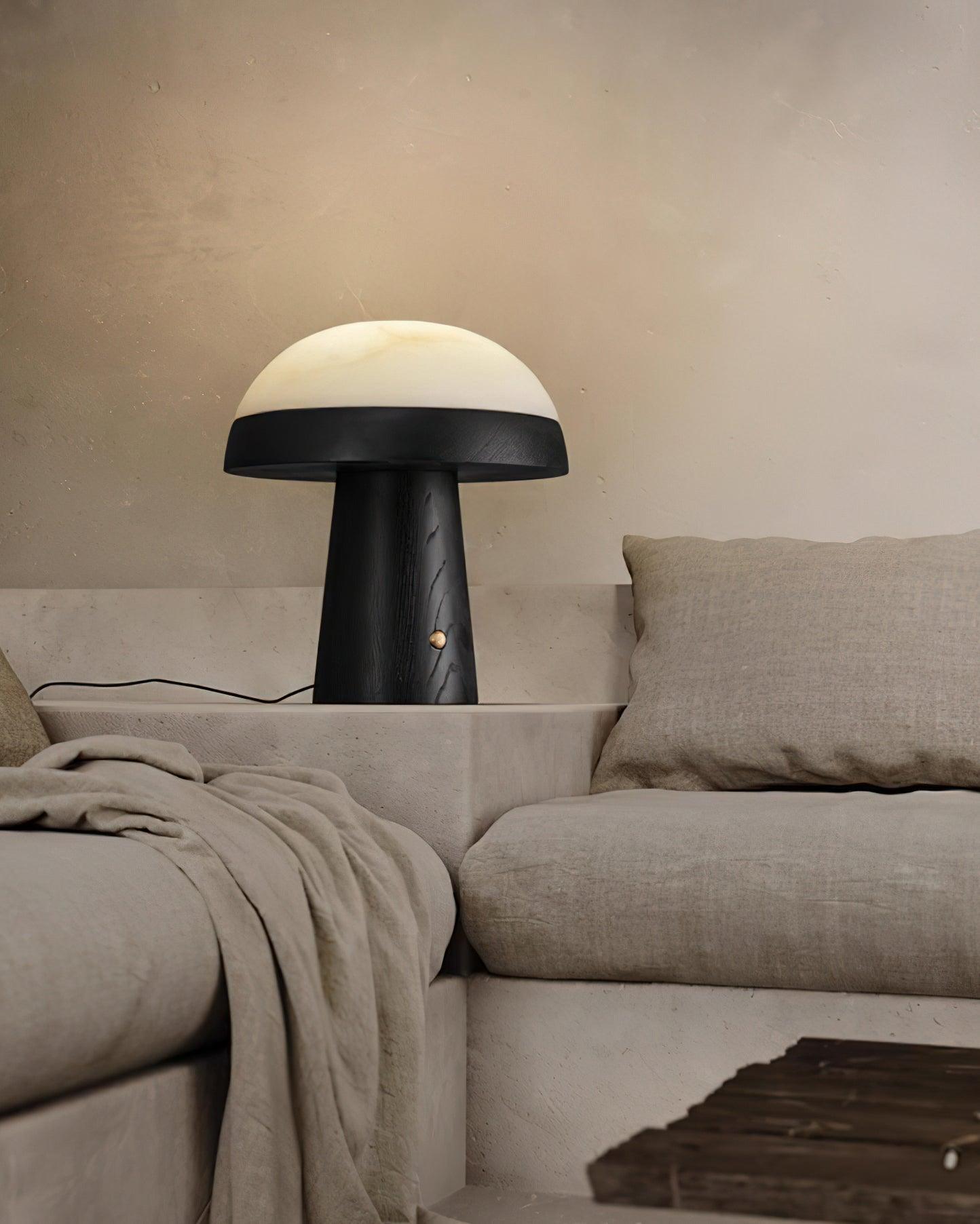 Mushroom Cloud Table Lamp | Wood & Alabaster | White Shade, Walnut & Black Options