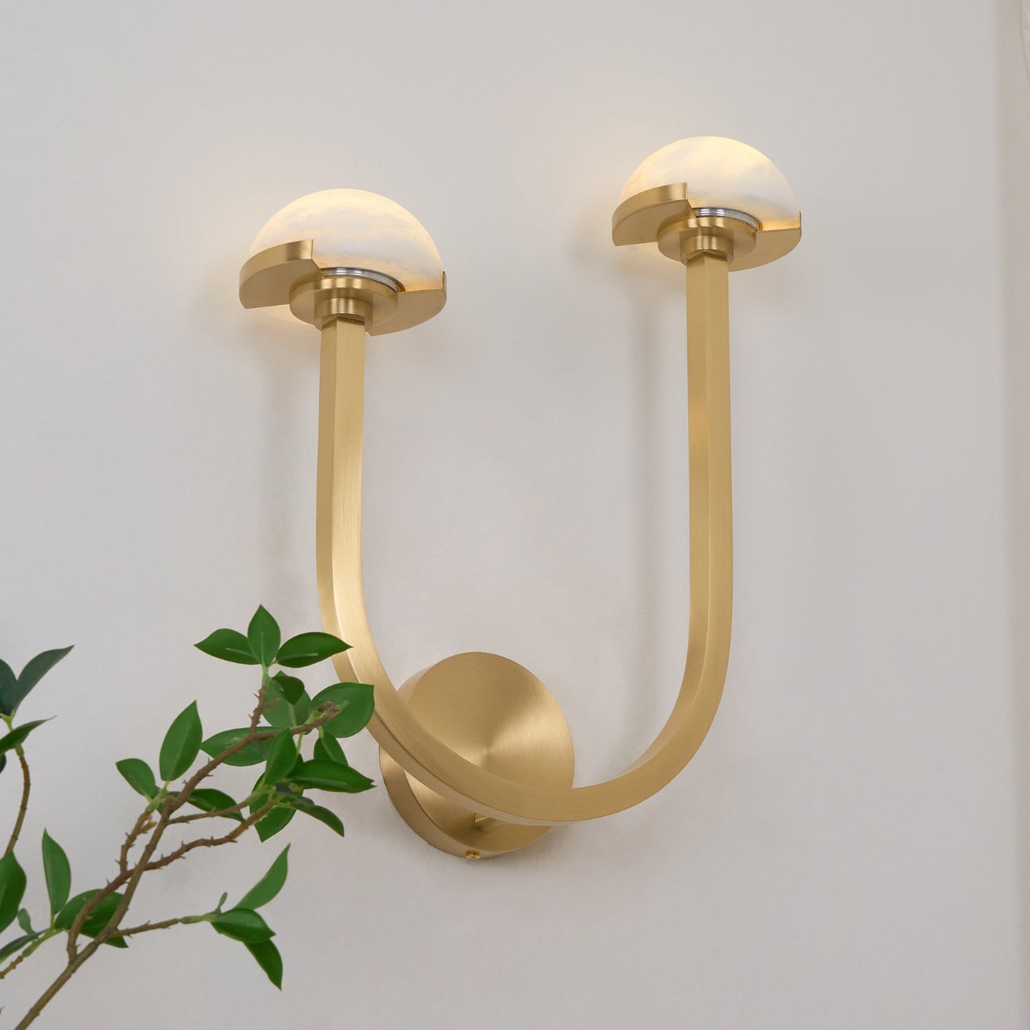 Mushroom Wall Lamp | Alabaster & Brass | White Shade