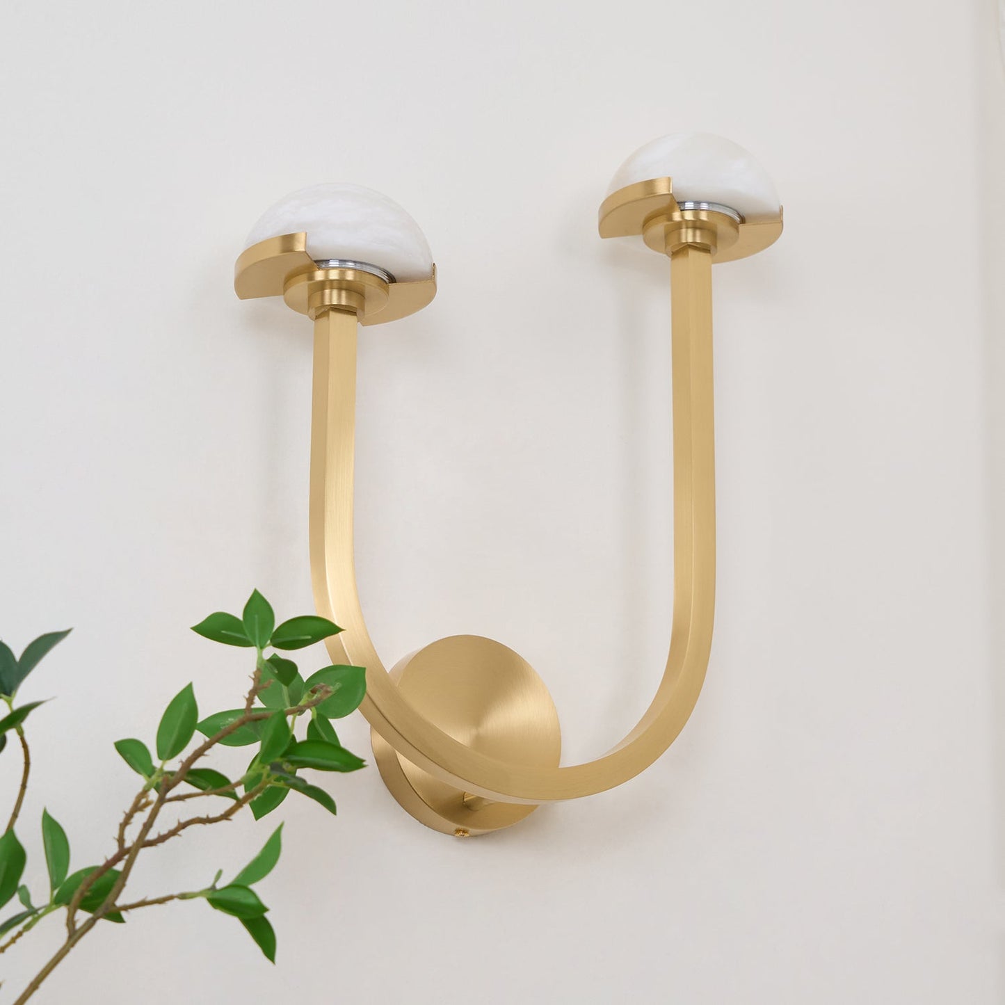 Mushroom Wall Lamp | Alabaster & Brass | White Shade