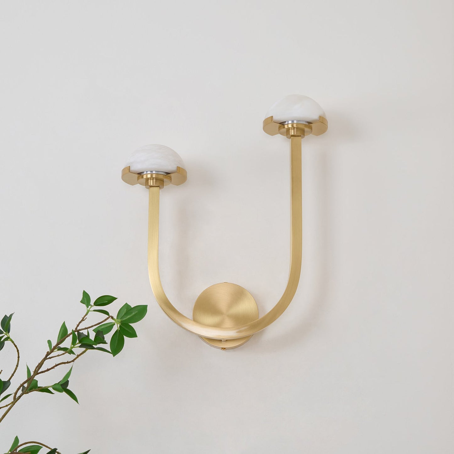 Mushroom Wall Lamp | Alabaster & Brass | White Shade