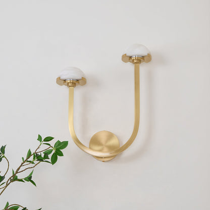 Mushroom Wall Lamp | Alabaster & Brass | White Shade
