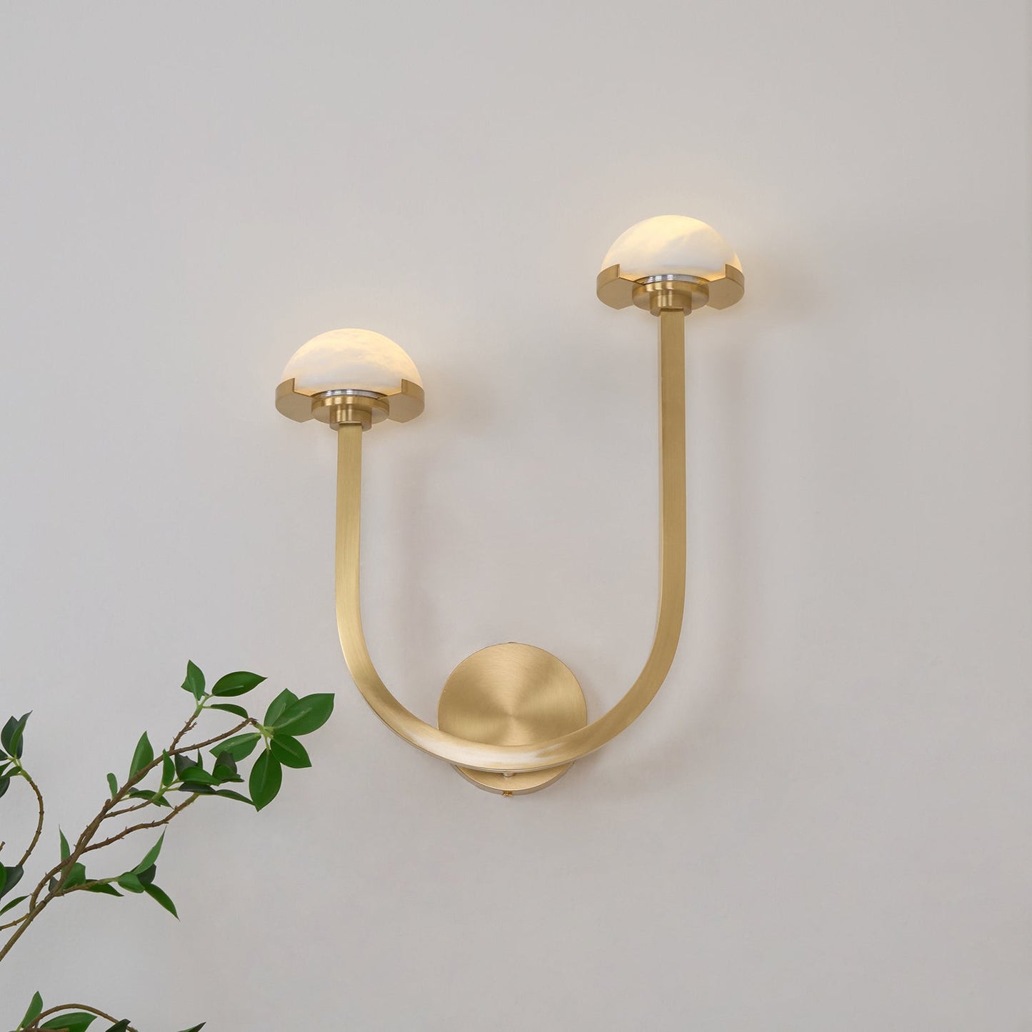 Mushroom Wall Lamp | Alabaster & Brass | White Shade