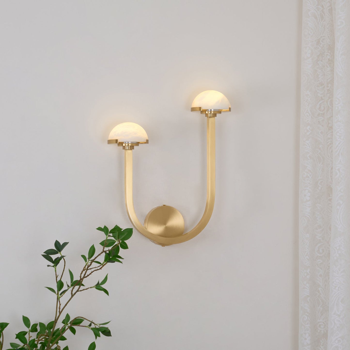 Mushroom Wall Lamp | Alabaster & Brass | White Shade