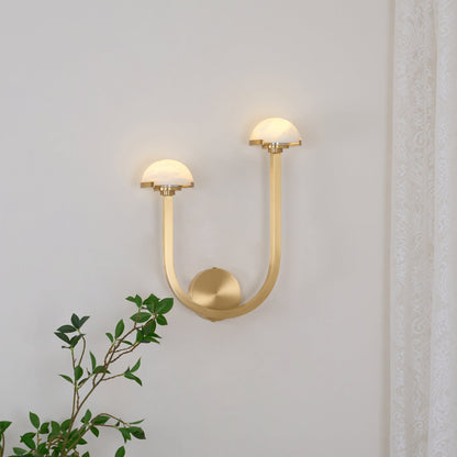 Mushroom Wall Lamp | Alabaster & Brass | White Shade