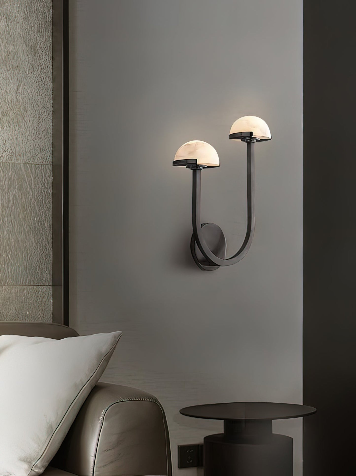 Mushroom Wall Lamp | Alabaster & Brass | White Shade
