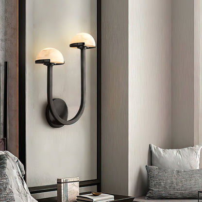 Mushroom Wall Lamp | Alabaster & Brass | White Shade