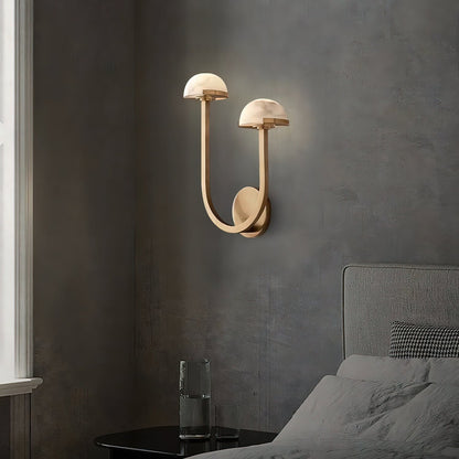 Mushroom Wall Lamp | Alabaster & Brass | White Shade