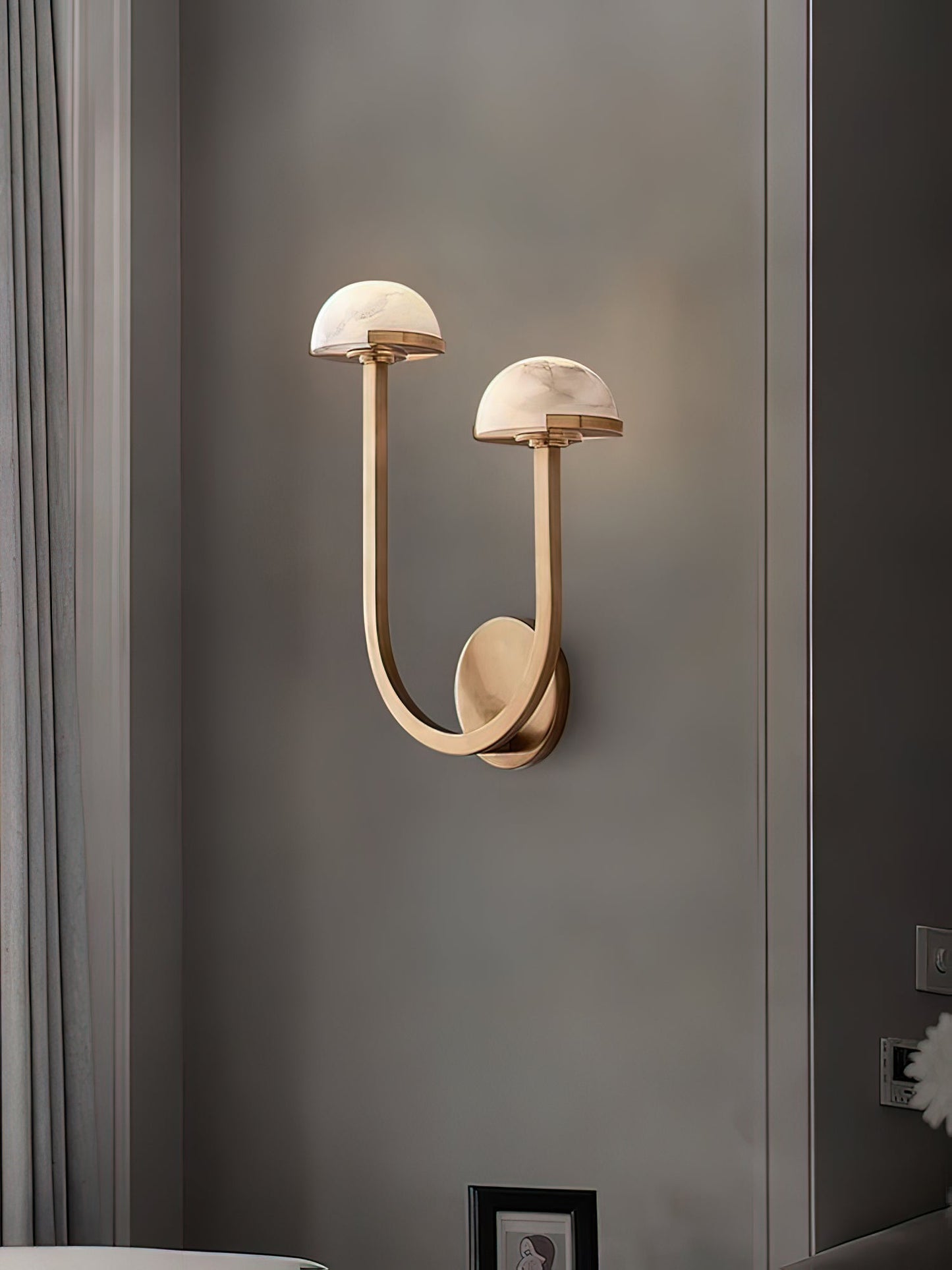 Mushroom Wall Lamp | Alabaster & Brass | White Shade