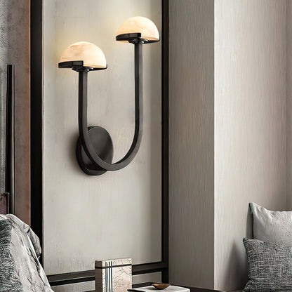 Mushroom Wall Lamp | Alabaster & Brass | White Shade