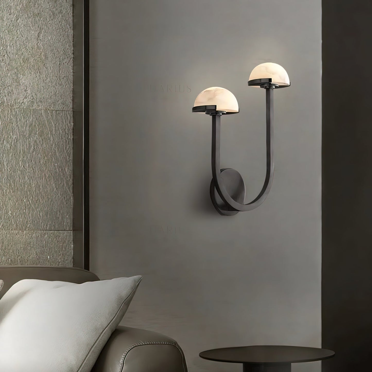 Mushroom Wall Lamp | Alabaster & Brass | White Shade