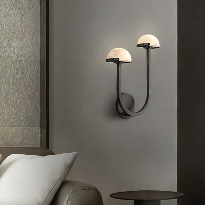 Mushroom Wall Lamp | Alabaster & Brass | White Shade