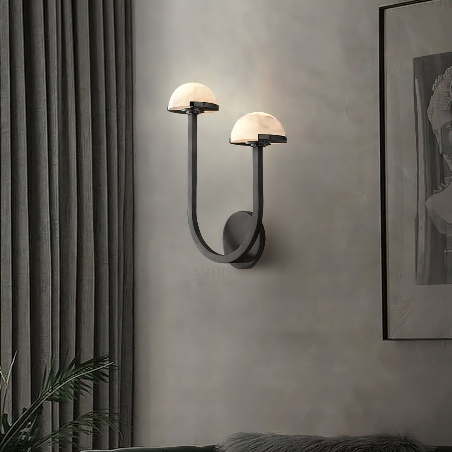 Mushroom Wall Lamp | Alabaster & Brass | White Shade