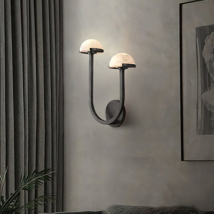 Mushroom Wall Lamp | Alabaster & Brass | White Shade