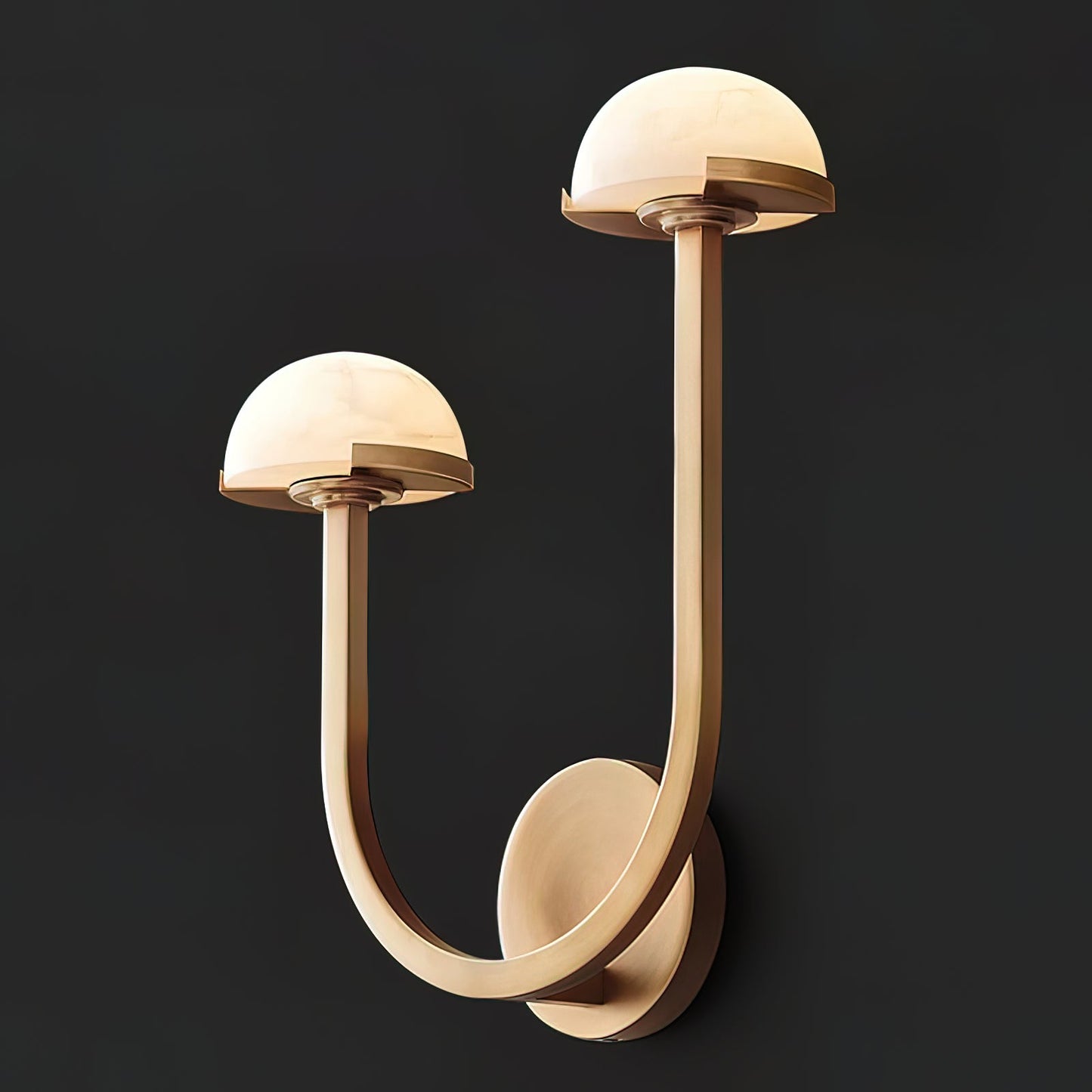 Mushroom Wall Lamp | Alabaster & Brass | White Shade