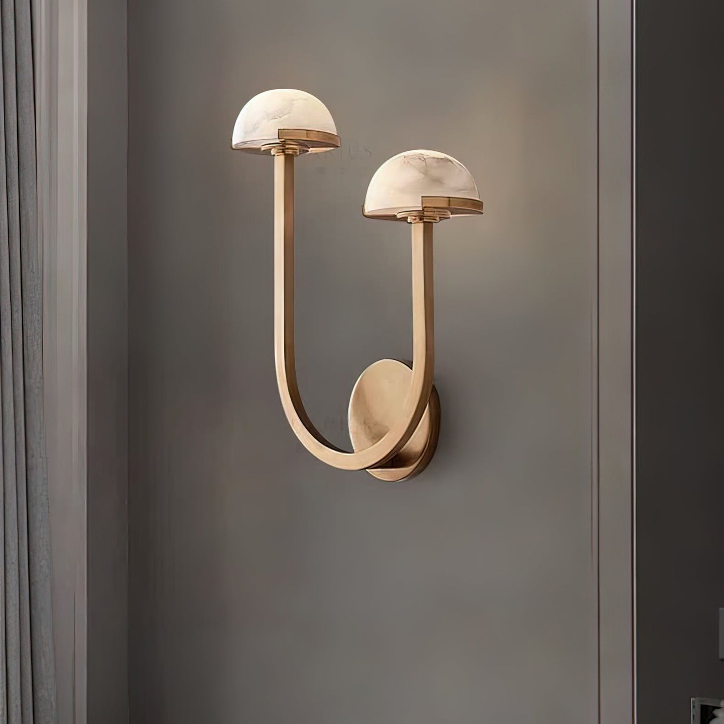 Mushroom Wall Lamp | Alabaster & Brass | White Shade