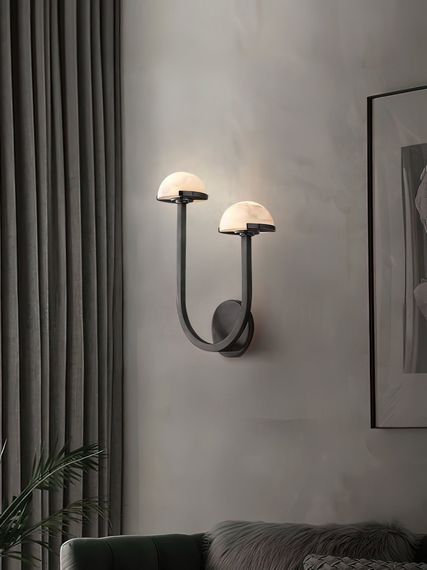 Mushroom Wall Lamp | Alabaster & Brass | White Shade