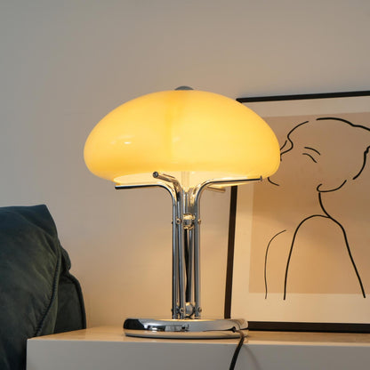 Bauhaus Table Lamp | Amber Glass Shade | Chrome Finish