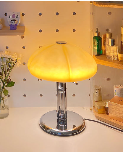 Bauhaus Table Lamp | Amber Glass Shade | Chrome Finish