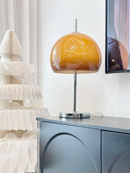 Bauhaus Table Lamp | Amber Glass Shade | Chrome Finish