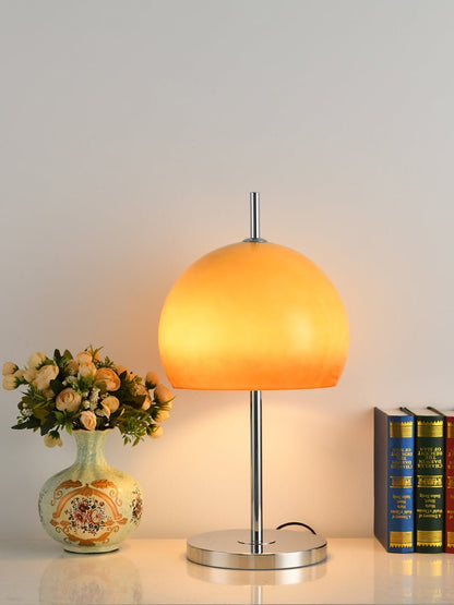 Bauhaus Table Lamp | Amber Glass Shade | Chrome Finish