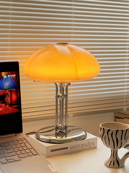 Bauhaus Table Lamp | Amber Glass Shade | Chrome Finish