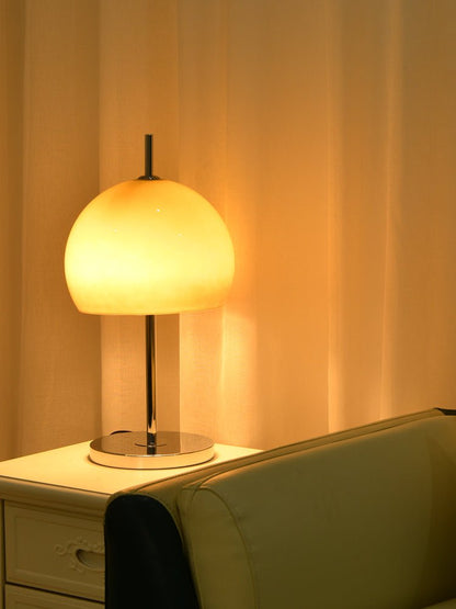 Bauhaus Table Lamp | Amber Glass Shade | Chrome Finish