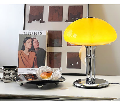 Bauhaus Table Lamp | Amber Glass Shade | Chrome Finish