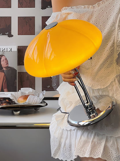 Bauhaus Table Lamp | Amber Glass Shade | Chrome Finish
