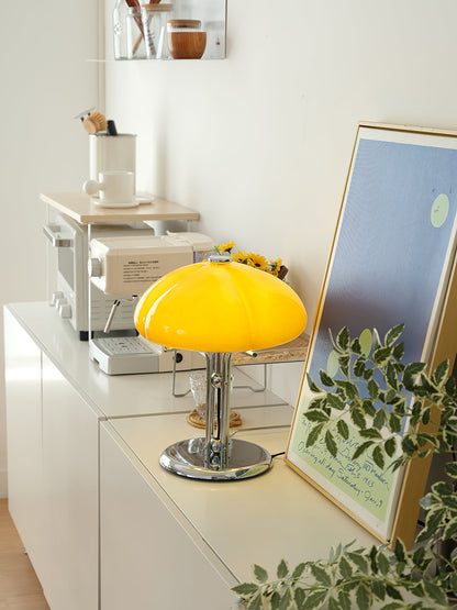 Bauhaus Table Lamp | Amber Glass Shade | Chrome Finish
