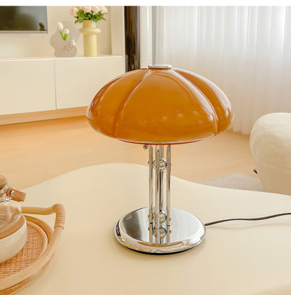 Bauhaus Table Lamp | Amber Glass Shade | Chrome Finish