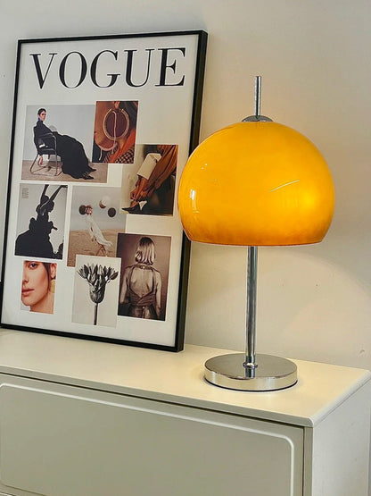 Bauhaus Table Lamp | Amber Glass Shade | Chrome Finish