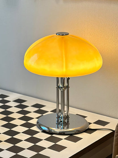 Bauhaus Table Lamp | Amber Glass Shade | Chrome Finish