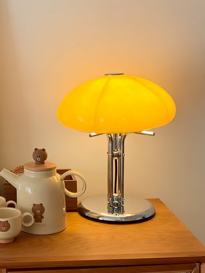 Bauhaus Table Lamp | Amber Glass Shade | Chrome Finish